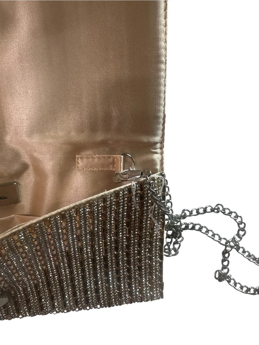 Nina Rhinestone Evening Bag Clutch Womens Gold Bronze Chain Strap Formal Purse